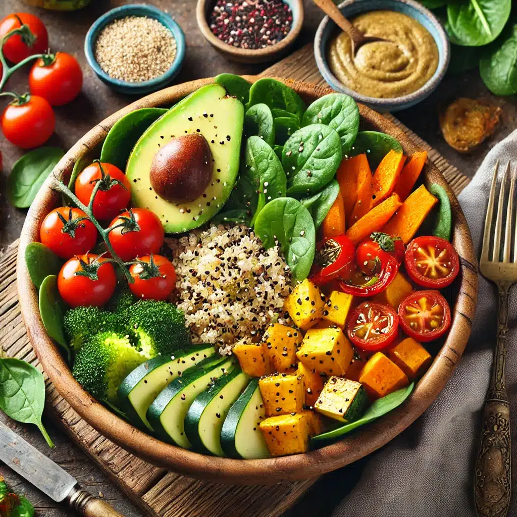 Vegane Buddha Bowl mit Quinoa und Ofengemüse